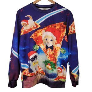 Space Cat Flying Pizza Christmas Sweatshirt